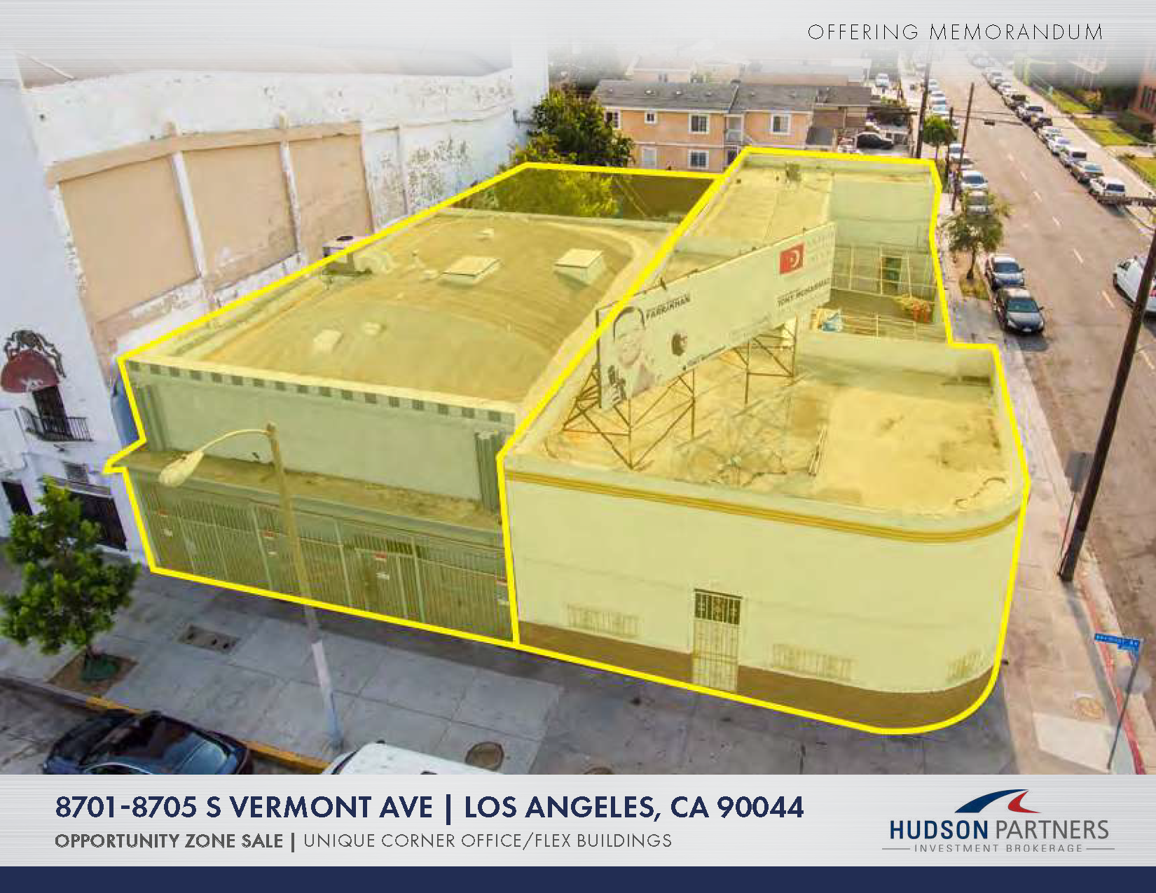 An aerial shot of the two-story Jenesse building on a corner lot, with a yellow overlay to differentiate the property from surrounding buildings. An aerial shot of the two-story Jenesse building on a corner lot, with a yellow overlay to differentiate the property from surrounding buildings.